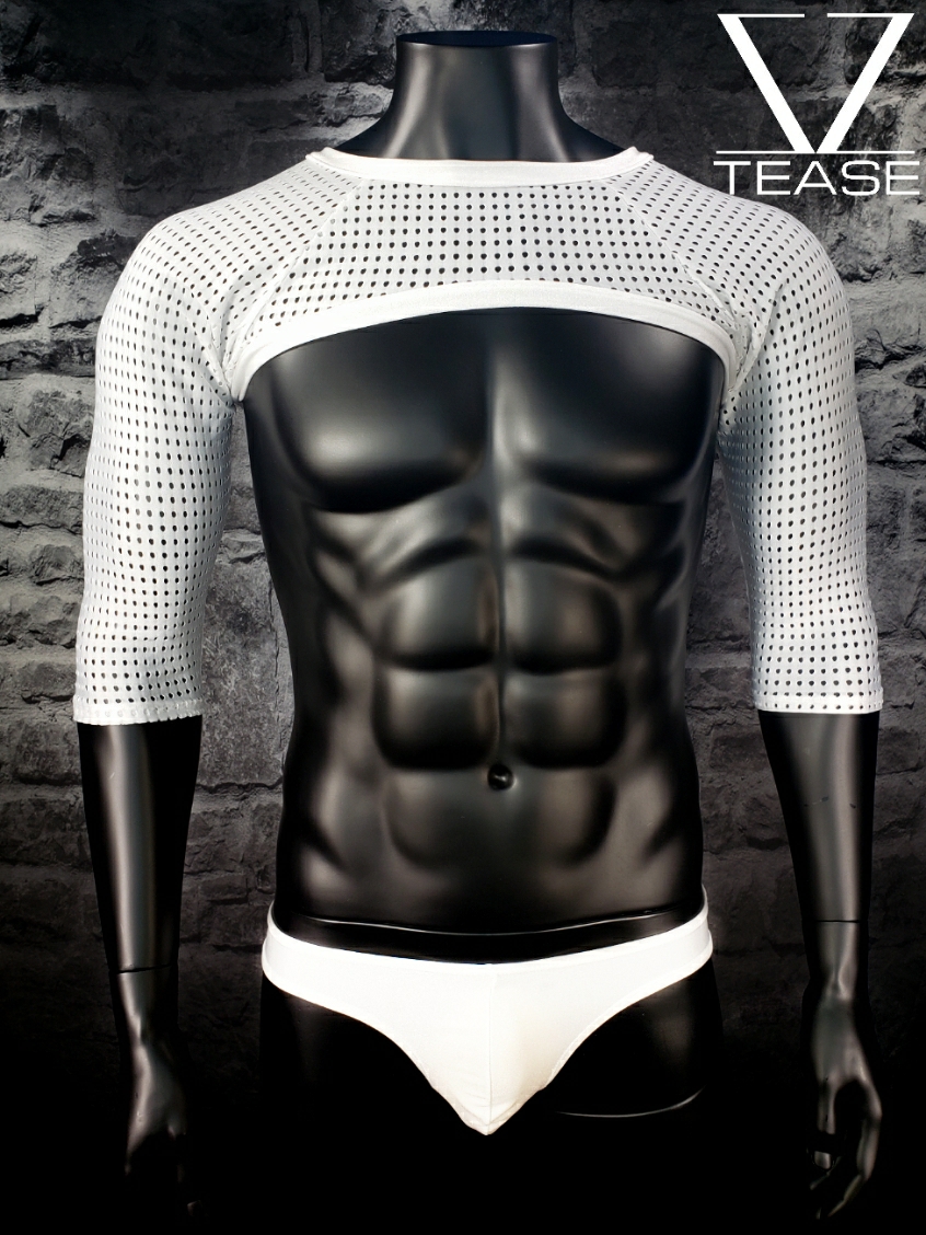 White Mesh Men's Baseball Crop Top